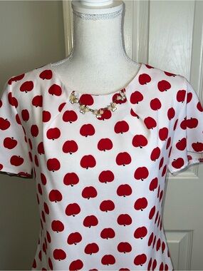 Apple Print Blouse With Jeweled Neckline